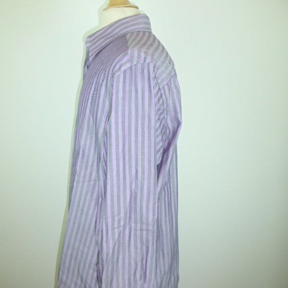 ROBERT GRAHAM SHIRT Purple black stripe contrast cuff cotton L - Picture 5 of 10